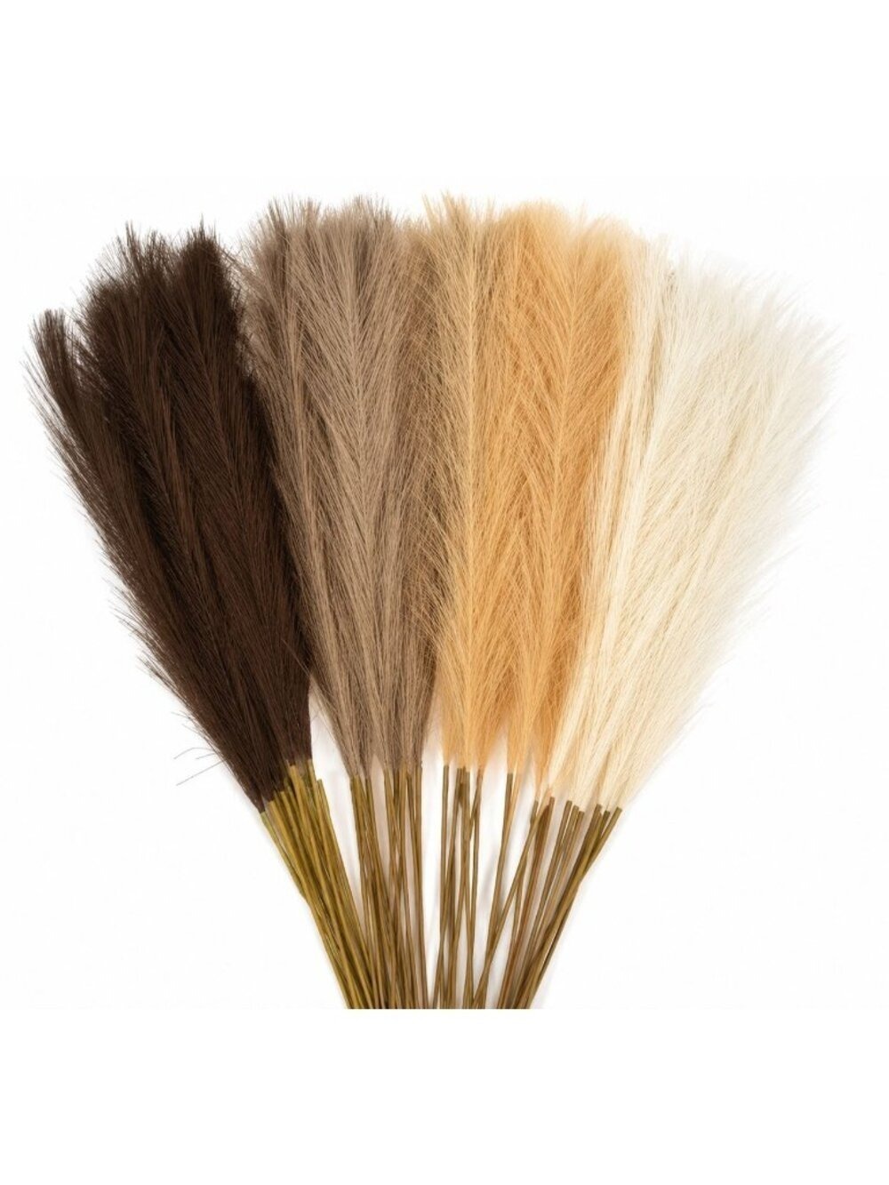 42 Piece Faux Pampas Grass Set Neutral Beige Cream Taupe Brown